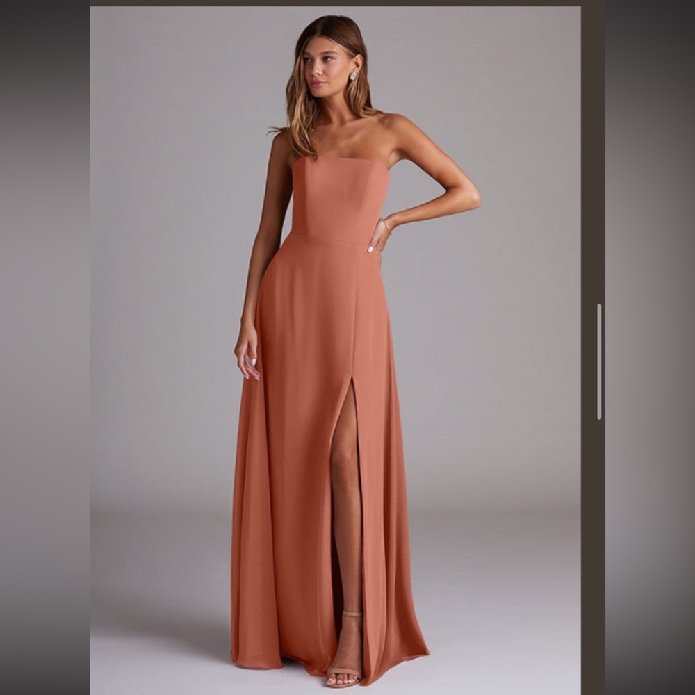 Azazie Chiffon Wren Dress in Mai Tai,
Worn once and dry cleaned, unaltered